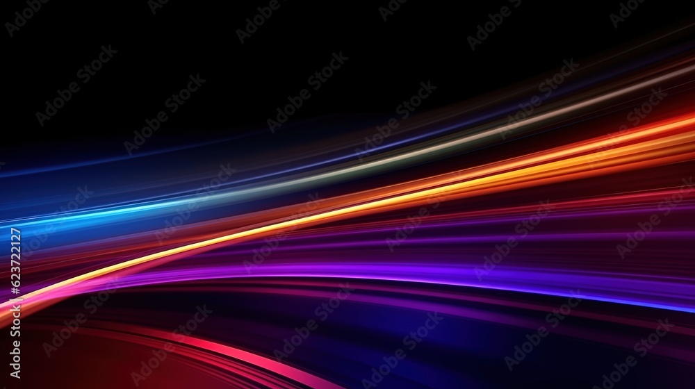 Colorful light trails with motion effect. Illustration of high-speed light effect on black background. Colorful Light Trails, Long Time Exposure Motion Blur Effect. Vector Illustration. Generative AI Colorful light trails with motion effect. Illustration of high-speed light effect on black background. Colorful Light Trails, Long Time Exposure Motion Blur Effect. Vector Illustration. Generative AI