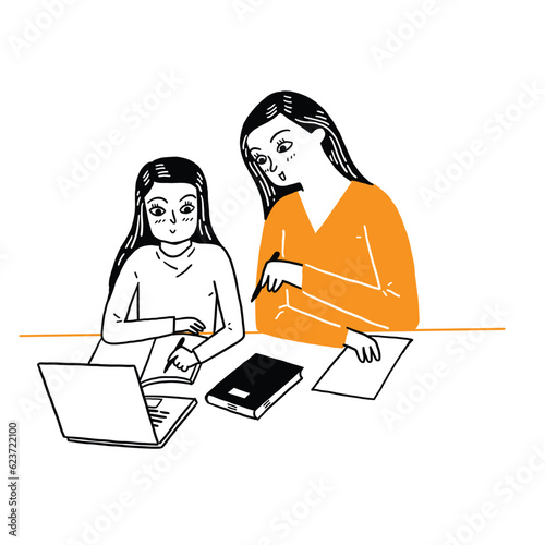 Mother and child learning student homework. Support, development and helping mother or working with smart and creative female students.