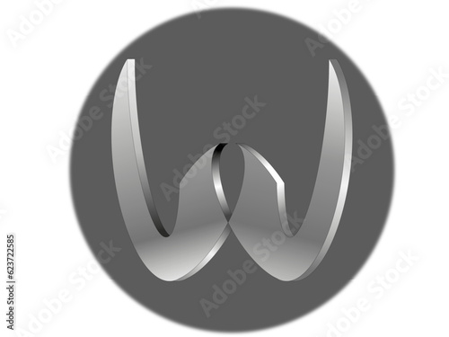 The geometric figure was created as a result of transformations of the circle consisting in scaling, combining and using a gray gradient. The object is shaped like the letter W.