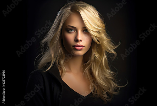 blond woman in posing on a black background