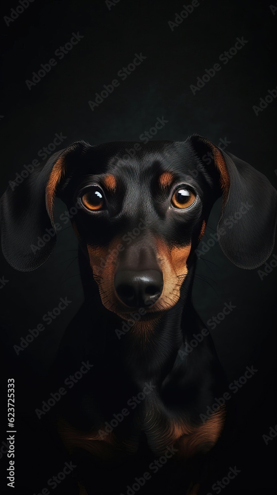Realistic Dog on Dark Background. Generative AI