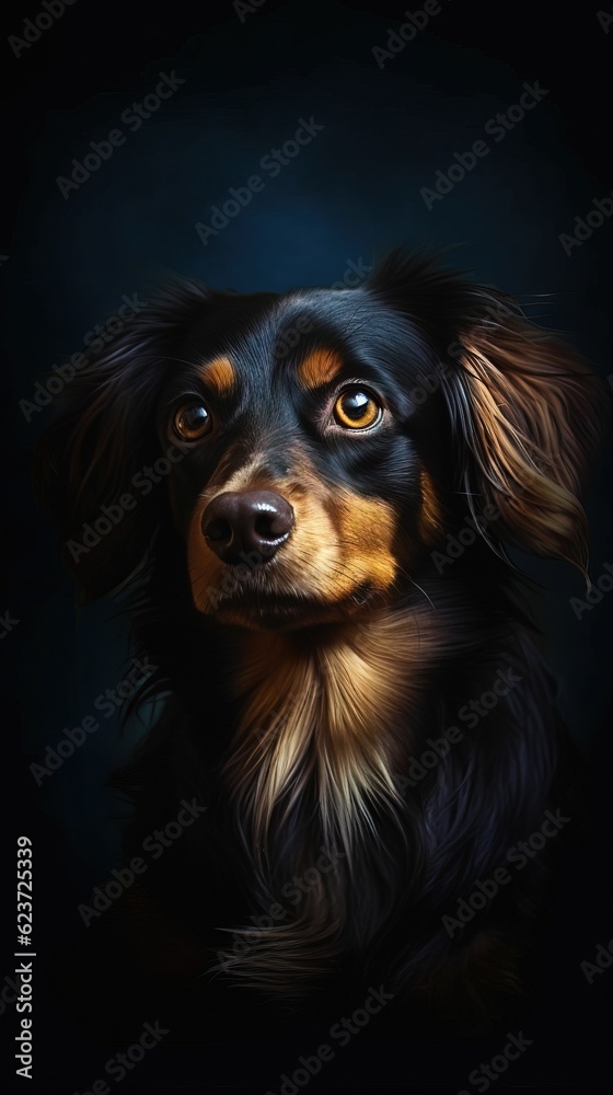 Realistic Dog on Dark Background. Generative AI