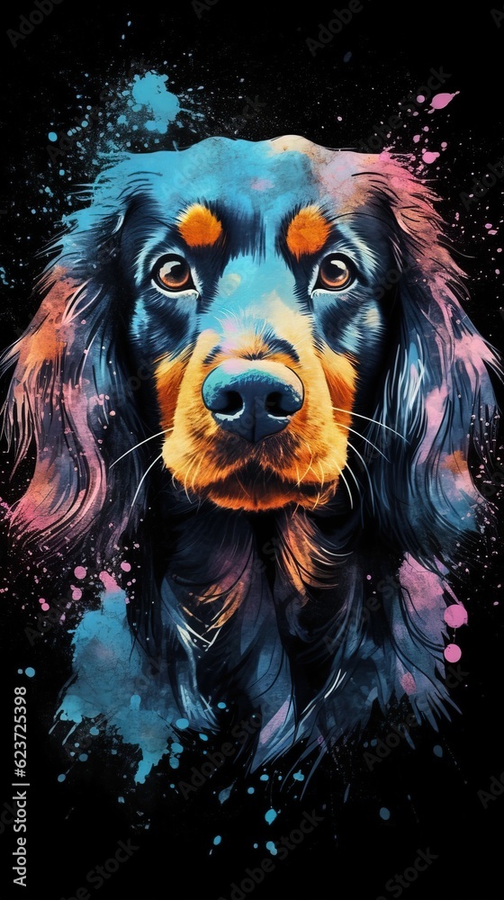 Watercolor Dog on Dark Background. Generative AI