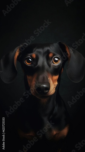 Realistic Dog on Dark Background. Generative AI © Alexander
