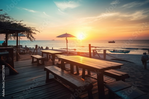 Beach bar sunset outdoor. Generate Ai