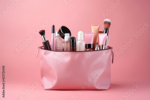Canvas Print Cosmetic pink bag. Generate Ai
