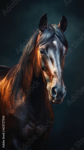 Majestic Horse in Bokeh Style on Dark Background. Generative AI