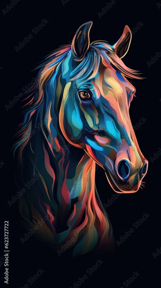 Pop Art Horse on Dark Background. Generative AI