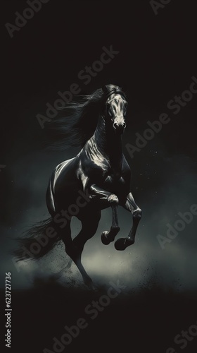 Majestic Horse Silhouette on Dark Background. Generative AI © Alexander