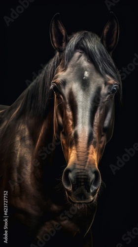 Realistic Horse on Dark Background. Generative AI © Alexander