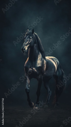 Silhouette of a Horse on Dark Background. Generative AI