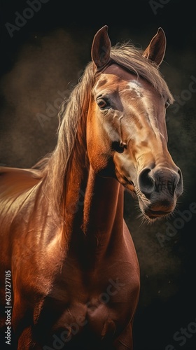 Vintage Horse on Dark Background. Generative AI