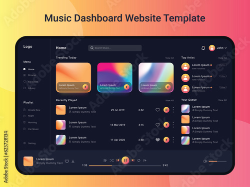 Music dashboard website template editable and vector