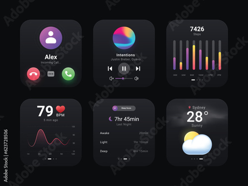 vector smart watch user interface editable template design 