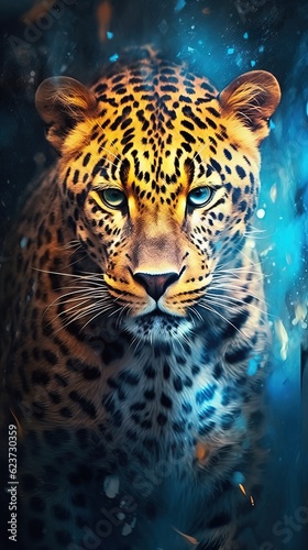 Leopard in Watercolor Style on Dark Background. Generative AI