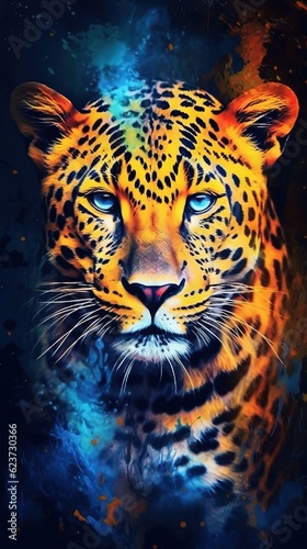 Leopard in Watercolor Style on Dark Background. Generative AI