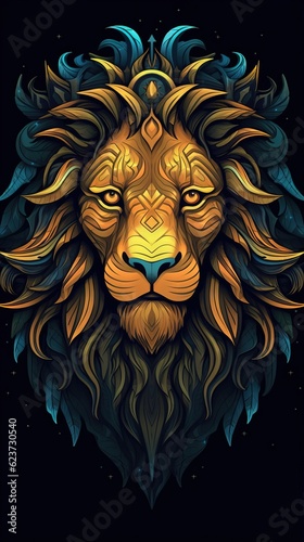 Fierce Lion Roaring in Grungeon Style on Dark Background. Generative AI