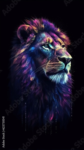 Roaring Lion in Glitch Art Style on Dark Background. Generative AI