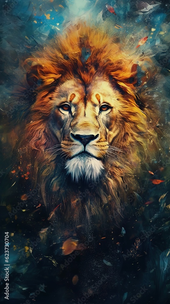 Watercolor Lion on Dark Background. Generative AI