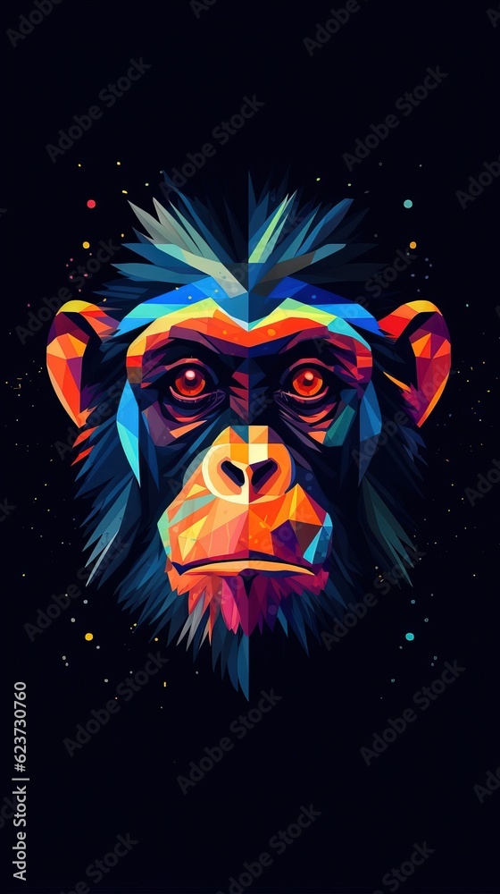 Abstract Monkey on Dark Background. Generative AI