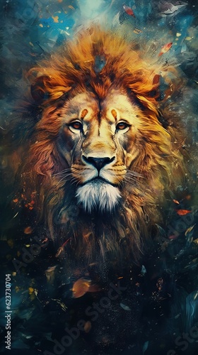 Watercolor Lion on Dark Background. Generative AI