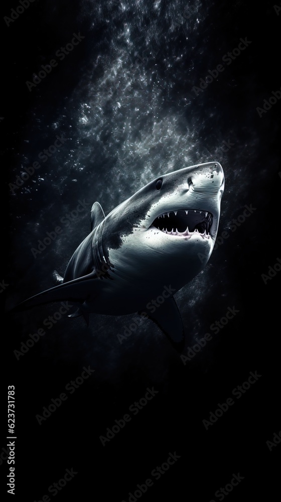 Silhouette of a Shark on Dark Background. Generative AI