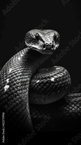Sleek Serpent on Dark Background. Generative AI