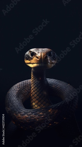 Minimalist Snake on Dark Background. Generative AI