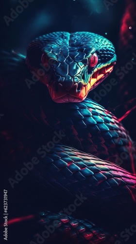 Grungeon Snake on Dark Background. Generative AI photo