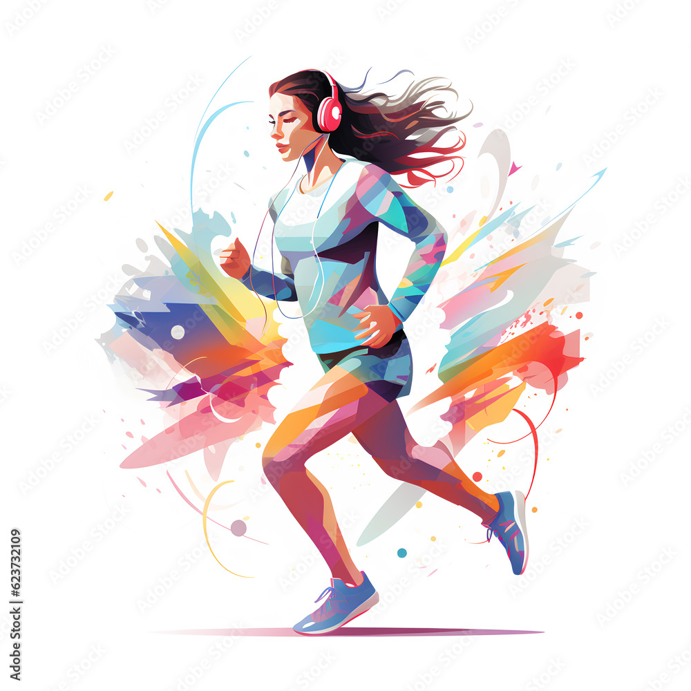 young girl jogging in headphones young girl jogging in headphones