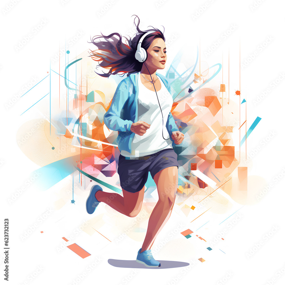 running girl in headphones