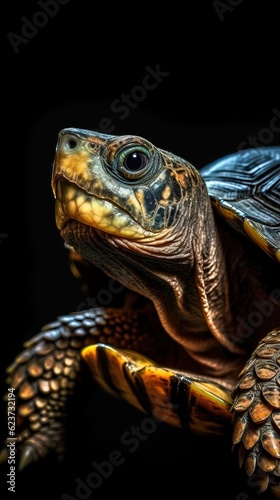 Turtle in Bokeh Style on Dark Background. Generative AI © Alexander