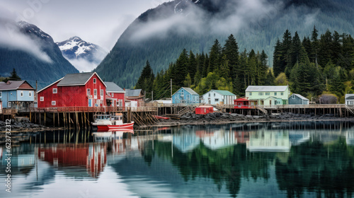 Village and Sea view on mountains in Norway