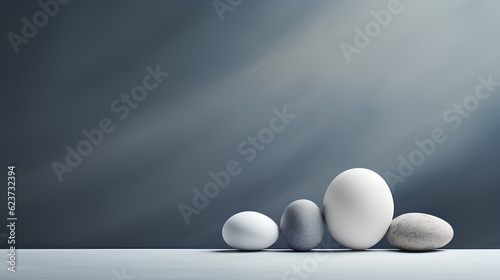 white stones of various sizes on grey background