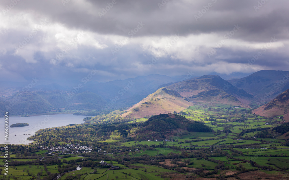 Fototapeta premium Hiking up to the summit of Dodd hill with wonderful views of derwentwater and cat bells near to Keswick in the lake district Cumbria north east England