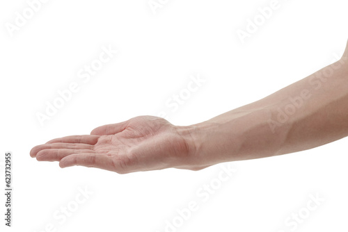Man hand to hold something isolated on white background