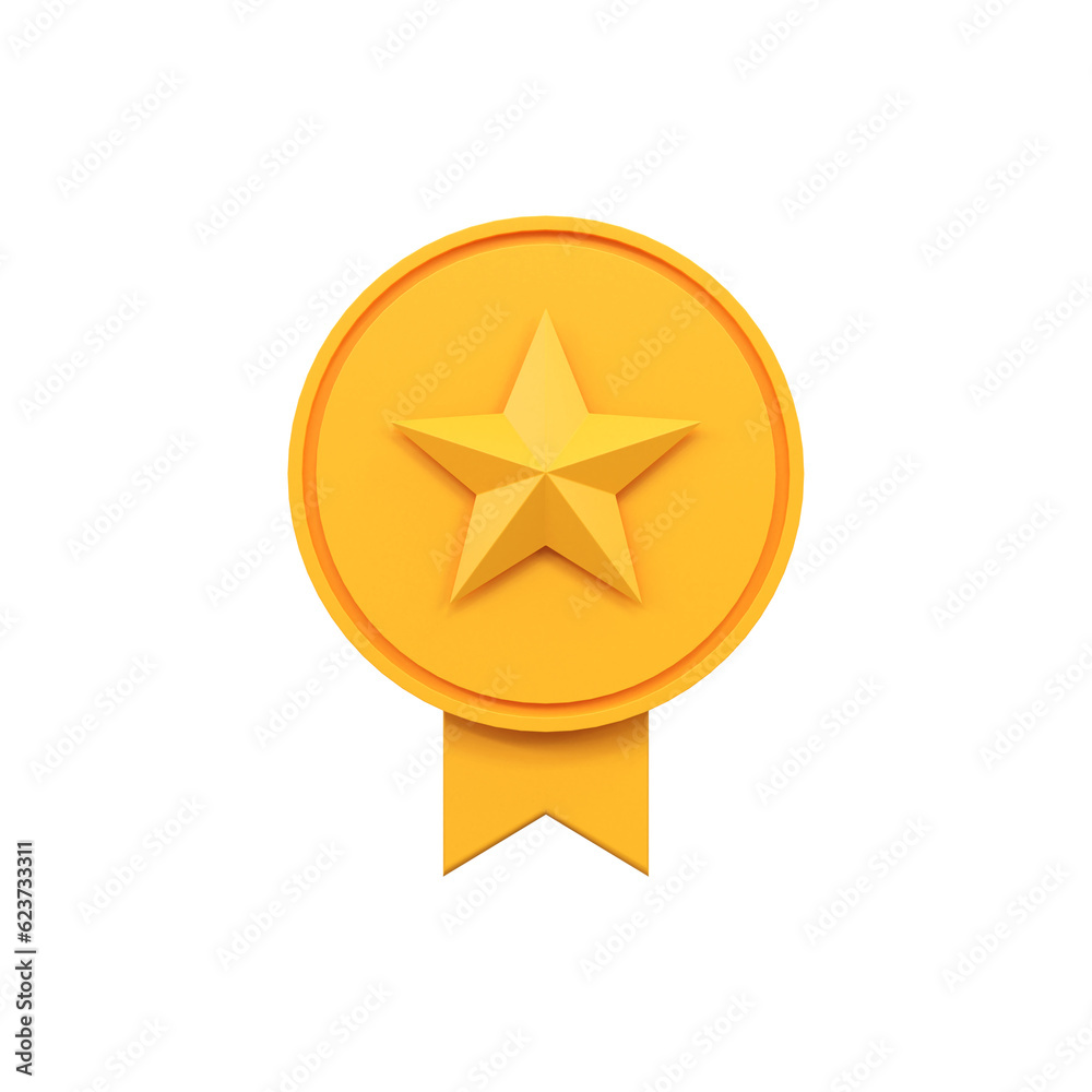 Five gold star rate review customer experience quality service concept award, ranking icon symbol 3D rendering 
