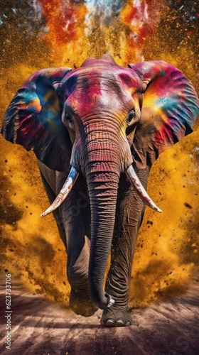 Vibrant Elephant in Action AI Generated