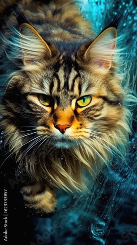 Vibrant Siberian Cat in Action AI Generated