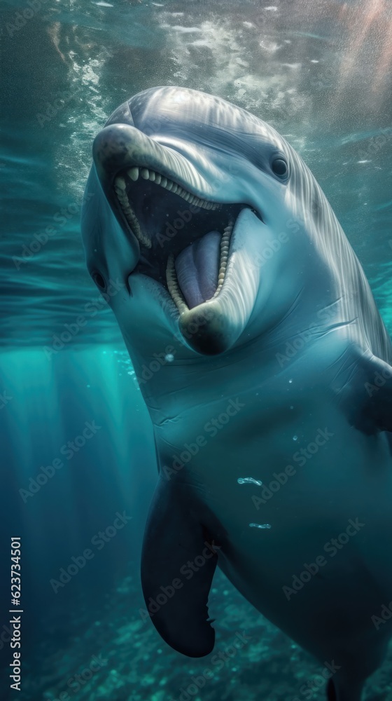 Playful Dolphin Staring at the Camera with a Big Smile AI Generated