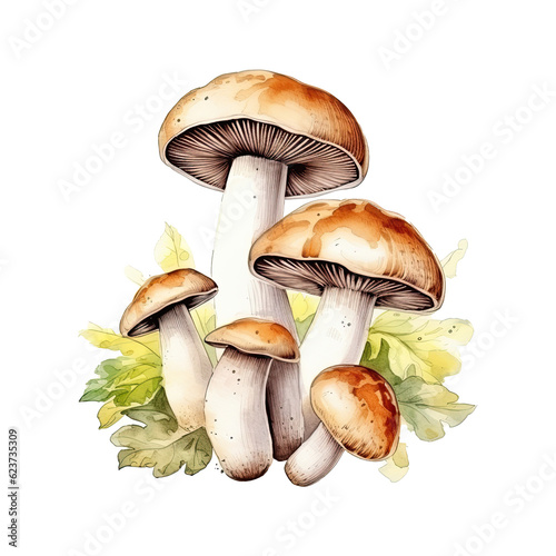 Watercolor mushroom. Vegetable clipart illustration. Generative AI