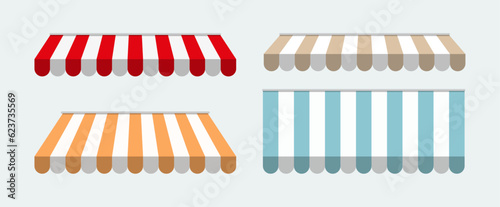 Vector set of awning striped canopy for making  store front, decorate poster or template. photo