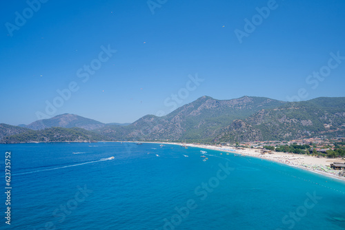 View of Belcekiz (Belcegiz) Beach and Oludeniz (Blue Lagoon). Mugla, Turkey - July 10, 2023.