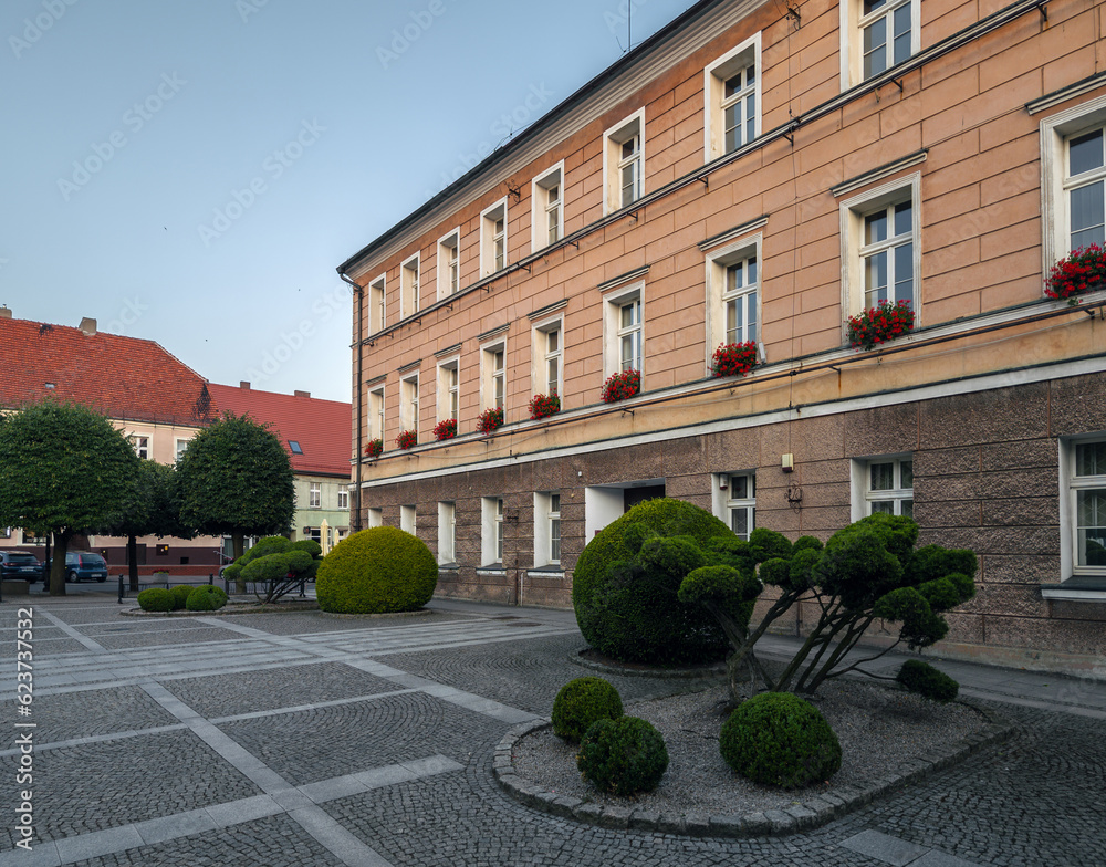 Town hall (Urząd miasta) at the old market square in Pleszew, Wielkopolska, Poland