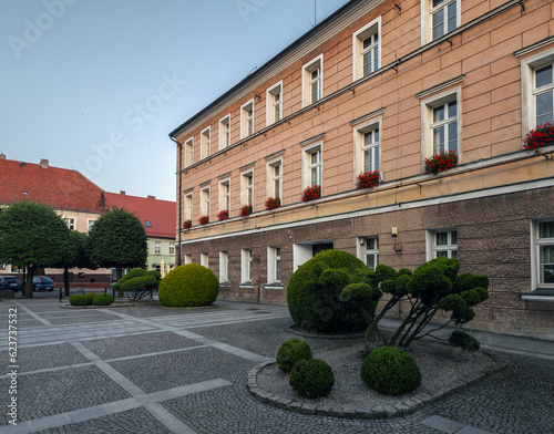 Obraz na płótnie Town hall (Urząd miasta) at the old market square in Pleszew, Wielkopolska, Poland w salonie