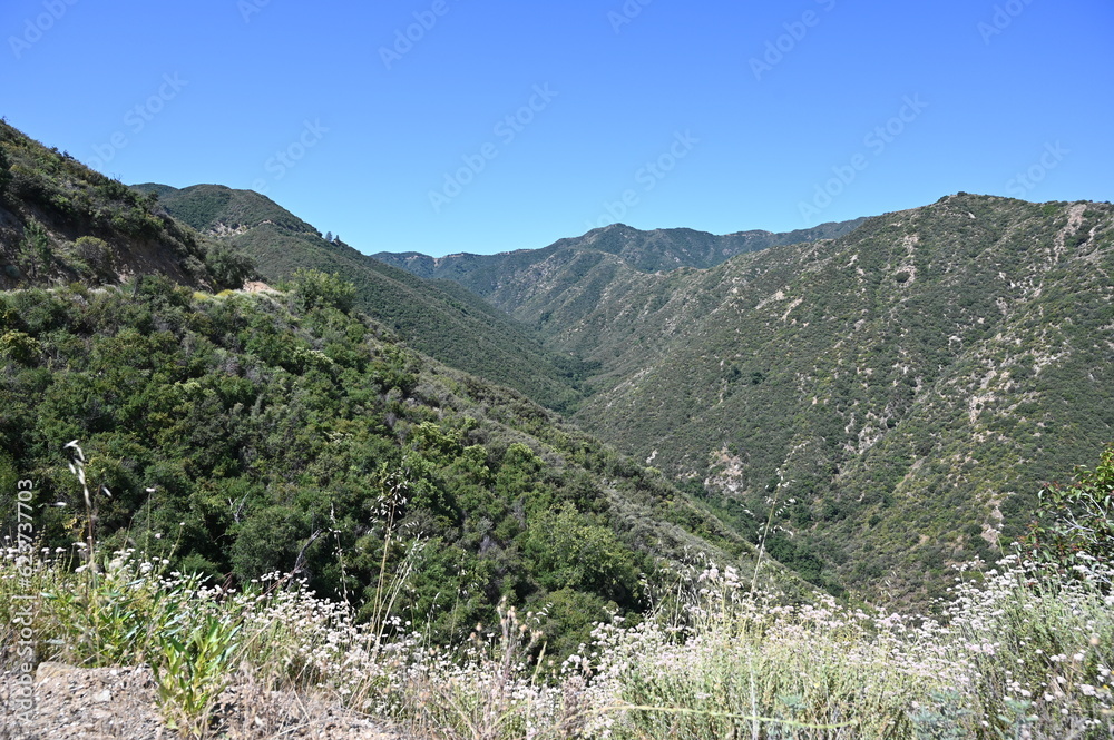 San Gabriel mountains viewed from Glendora Mountain in July 2023. 