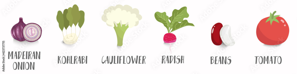 Vector vegetables icons set in cartoon style. Collection farm product for restaurant menu, market label. Vector vegetables icons set in cartoon style. Collection farm product for restaurant menu, market label.