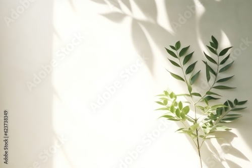 Minimalistic Abstract Background with Blurred Shadows of Leaves and Plants on White Wall