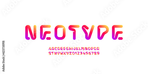 Technical font, round bright alphabet, trendy uppercase letters and numbers for you future design, vector illustration 10EPS