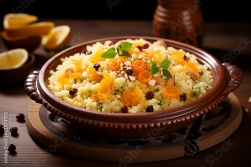 Couscous with greens, selective focus